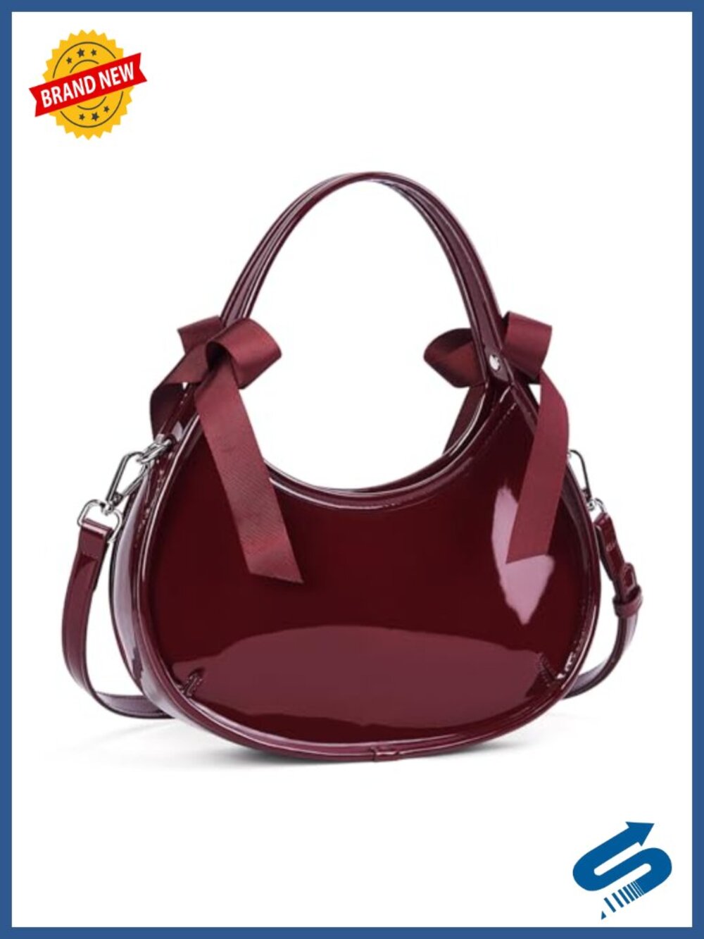 Patent Leather Small Clutch Purse Crescent Bow Shoulder Crossbody Handbag